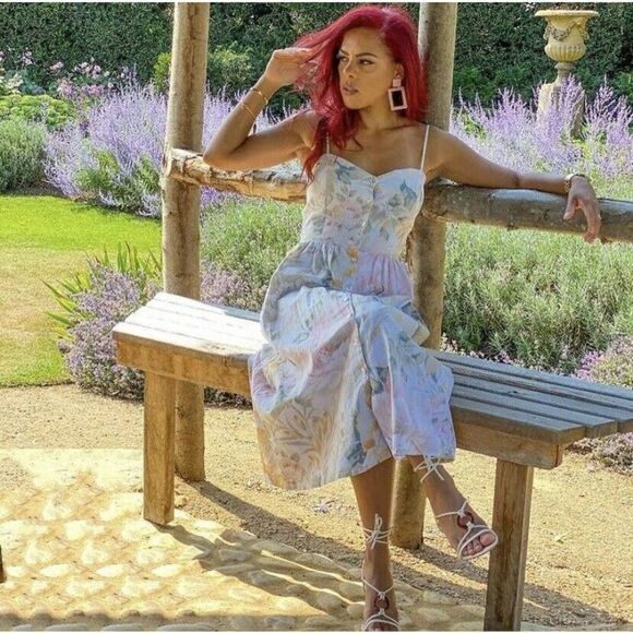 H&M Floral Print Linen Blend Button Dress Midi New - Picture 4 of 8